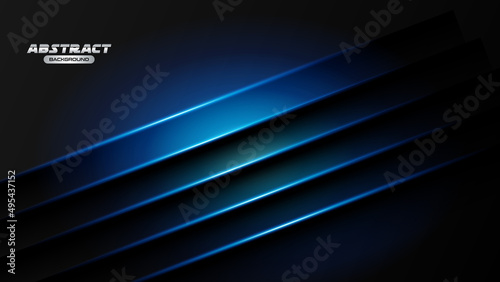 Modern Dark Abstract Background Template. Black and Blue Background with Light Effect. Modern Technology Background. Background for Your Business, Brochure, Cover, Flyer, Web and Poster. EPS 10