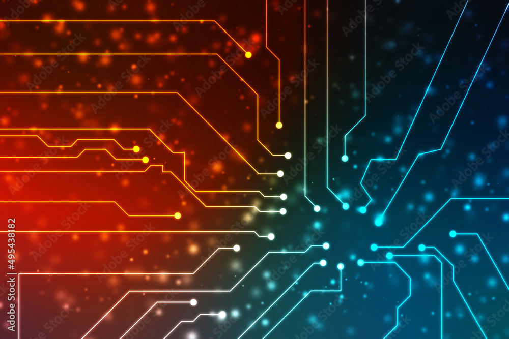 Fototapeta premium Abstract futuristic circuit board Illustration, Circuit board with various technology elements. Circuit board pattern for digital abstract technology background