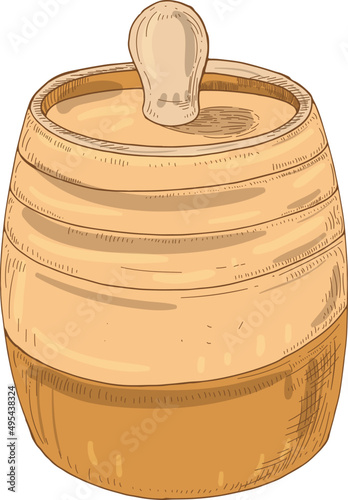 Wooden Barrel Colored Illustration