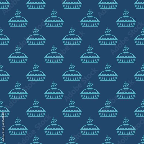 Blue outline pie seamless pattern with navy background.