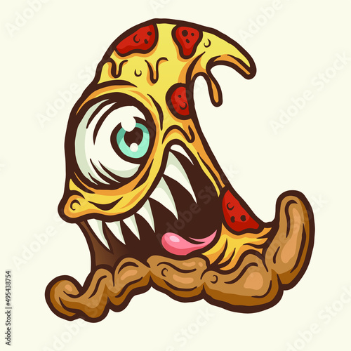 pizza monster cartoon design vector,      Design element for logo, poster, card, banner, emblem, t shirt. Vector illustration