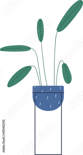 Modern Trendy House Plant in Pot Colored Illustartion