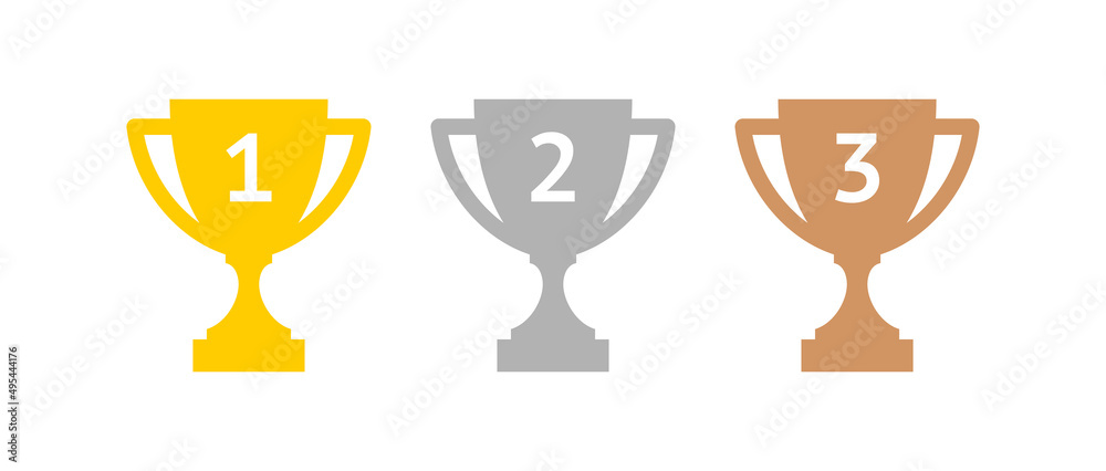 Cup icon. Winner award symbol, gold, silver and bronze. Competition