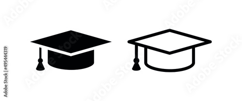Square academic cap icon. Training hat. Symbol of knowledge and learning. Solemn accessory of teachers and graduates (students) of higher educational institutions. Isolated vector illustration.