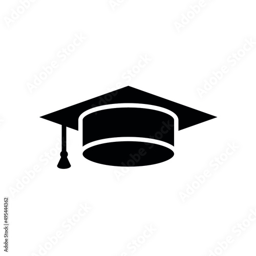 Square academic cap icon. Training hat. Symbol of knowledge and learning. Solemn accessory of teachers and graduates (students) of higher educational institutions. Isolated vector illustration.