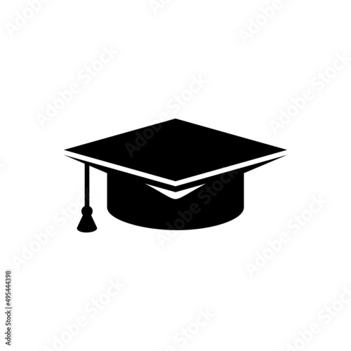 Square academic cap icon. Training hat. Symbol of knowledge and learning. Solemn accessory of teachers and graduates (students) of higher educational institutions. Isolated raster illustration.