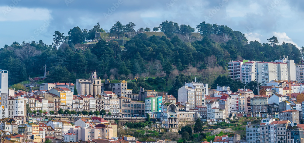 A view from the estuary towards the Old Quarter of Vigo, Spain on a spring day