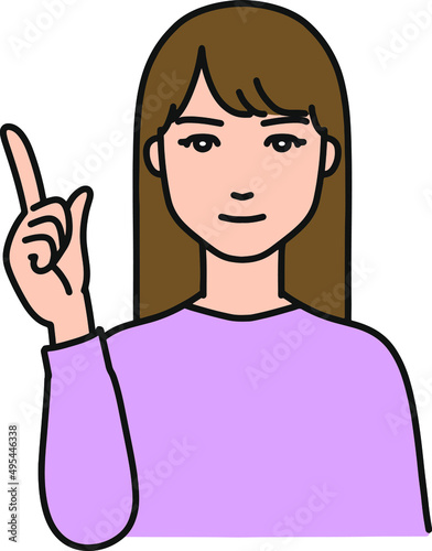 真顔で指差し案内する若い女性