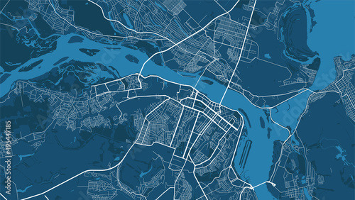 Detailed vector map poster of Dnipro city, linear print map. Blue skyline urban panorama. photo