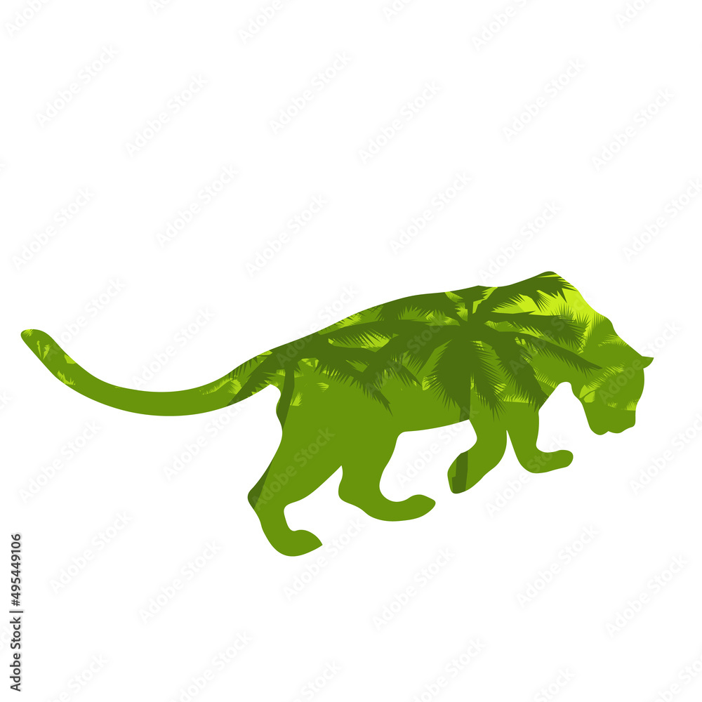 Obraz premium silhouette of panther. Vector wildcat illustration. Side view predator animal isolated on white background as logo african savannah and colorful sky.