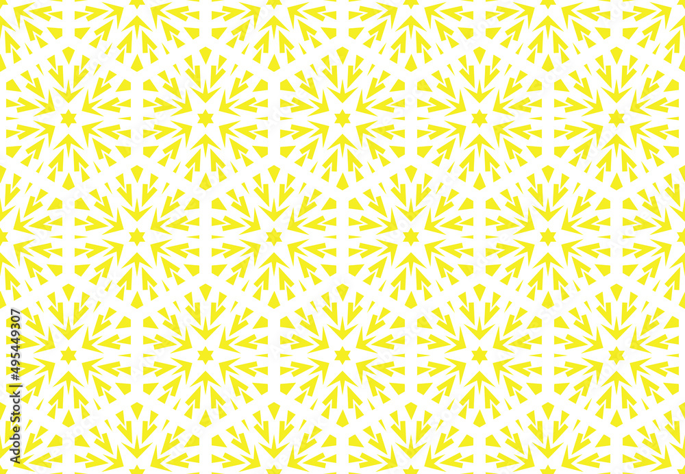Abstract geometric pattern with lines, snowflakes. A seamless vector background. White and yellow texture. Graphic modern pattern