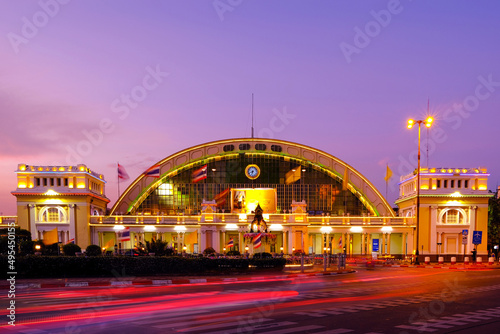 Bangkok Railway Station or central train station (Hua Lamphong Railway Station) in sunset time. This is the main railway station in Bangkok , Thailand