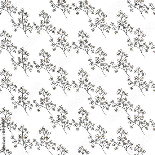 Vector seamless half-drop pattern, with flowers