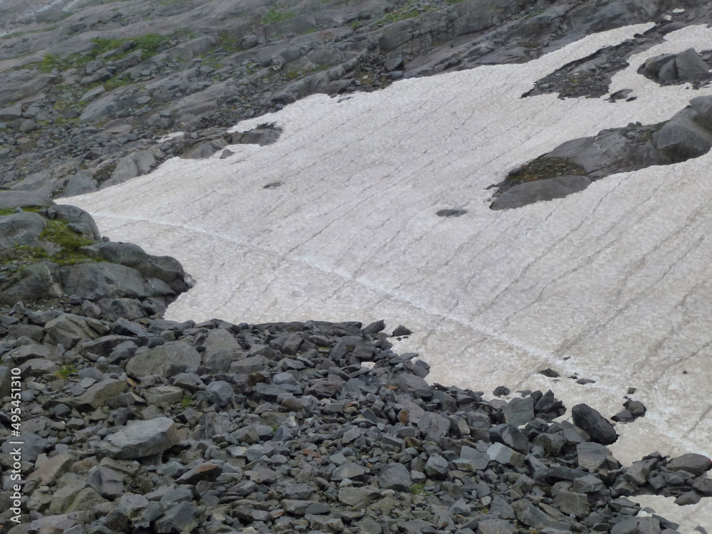 Snow field at Berlin high path, Zillertal Alps in Tyrol, Austria Snow field at Berlin high path, Zillertal Alps in Tyrol, Austria