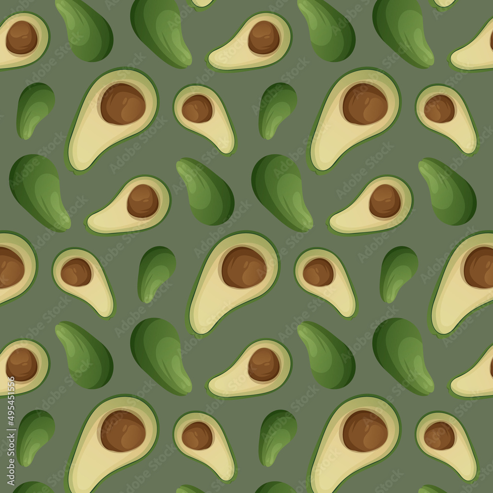 Avocado seamless pattern for design, packaging, wallpaper, wrapping paper, textile. Vector image of healthy food. Avocado seamless pattern for design, packaging, wallpaper, wrapping paper, textile. Vector image of healthy food.