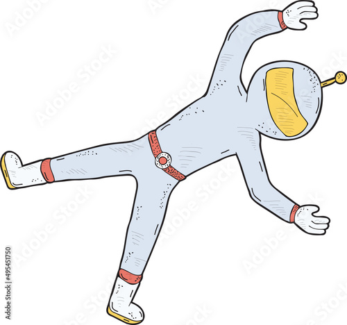 Astronaut in Outer Space Hand Drawn Illustration