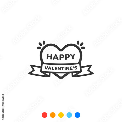 Happy valentines day heart flat design element, Vector and Illustration.