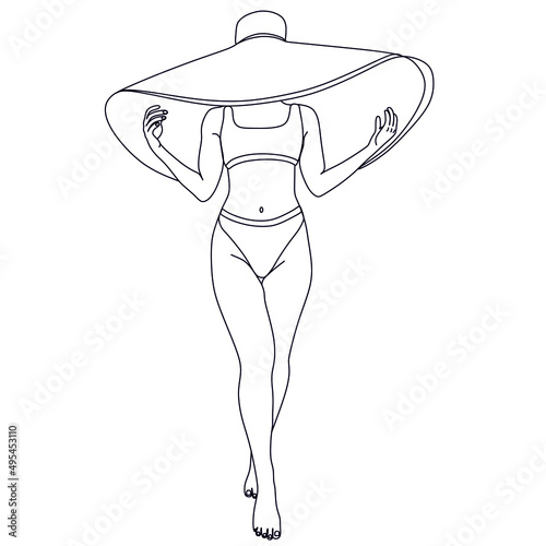 Woman in a hat line art. Modern continuous line art. Fashion print. Modern continuous line art. Vector illustration