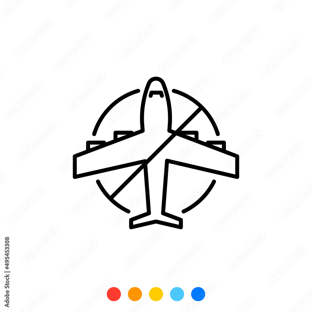 Plane icon and prohibited sign, Icon, Vector and Illustration. Plane icon and prohibited sign, Icon, Vector and Illustration.