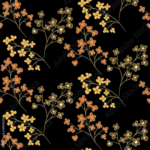 Vector seamless half-drop pattern, with  flowers