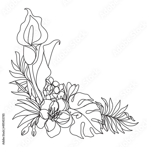 Flower One Line Vector Drawing. Floral Minimalistic Style. Botanical Print. Nature Symbol. Continuous Line Art. Flowers Print.