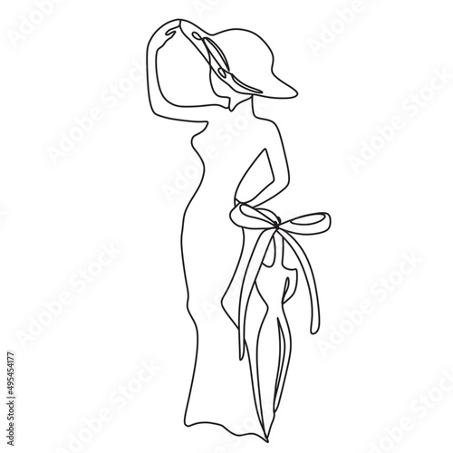 Silhouette of a girl with an umbrella. Beautiful woman drawing. Vector illustration