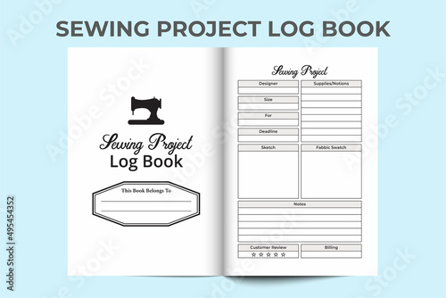 Sewing project log book KDP interior. Fashion designer business notebook and measurement planner template. KDP interior journal. Sewing project task tracker and payment logbook interior.