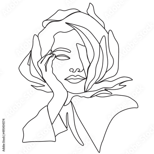 Drawing a woman's face in one line. Beautiful female face. Modern style of drawing. Vector illustration