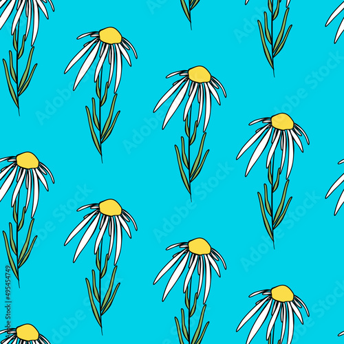 Vector seamless half-drop pattern, with  flowers