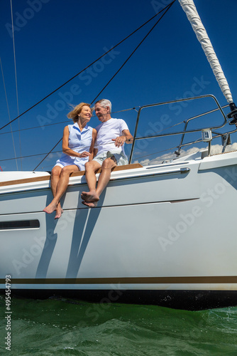 Relaxing vacation for senior couple on luxury yacht