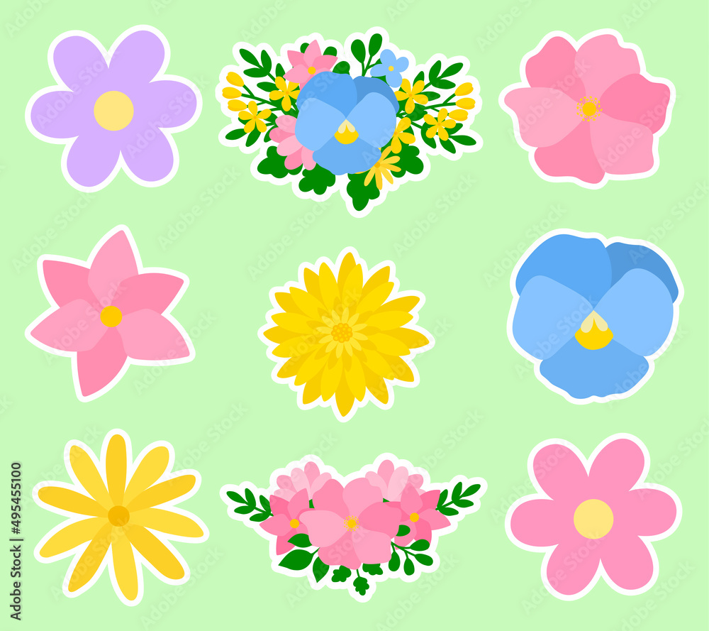 Spring flowers stickers printable vector illustration Stock Vector | Adobe  Stock