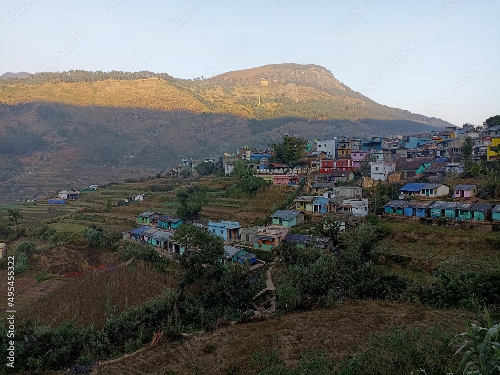 The town of Vattavada, Kerala, India