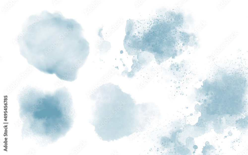 Watercolor Blue Abstract spots. Set of hand drawn backgrounds for invitation or greeting cards design. illustration of grunge liquid splashes