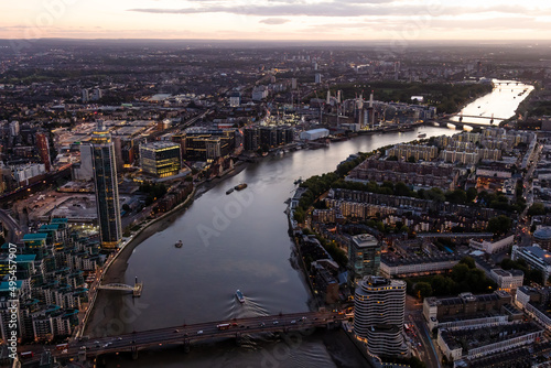 Photography Aerial London dusk river Thames city skyscraper England