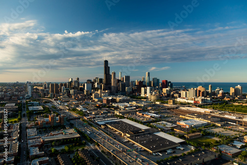 Obraz na plátně Aerial Chicago downtown financial and commercial district America