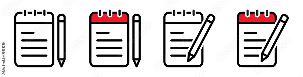 Note icon. Notebook and pen icon, vector illustration Note icon. Notebook and pen icon, vector illustration