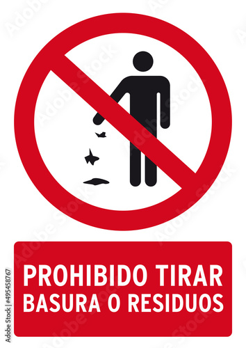 forbidden to throw garbage or waste poster in spanish language