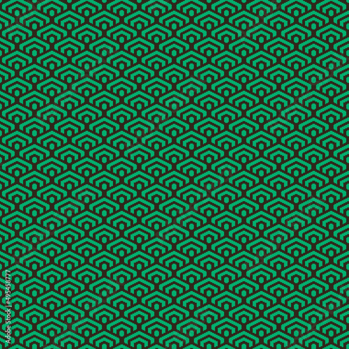 colorful simple vector pixel art green and black seamless pattern of minimalistic geometric scaly hexagon pattern in japanese style