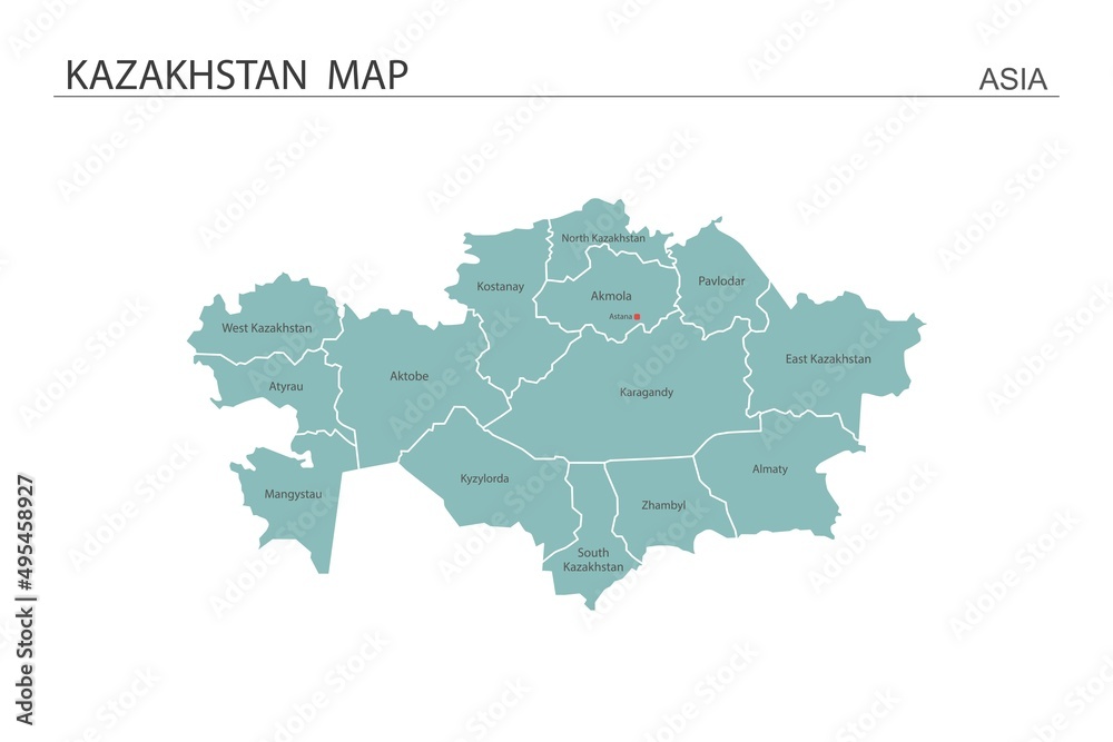 Kazakhstan map vector illustration on white background. Map have all province and mark the capital city of Kazakhstan.