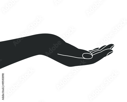 Gesture of begging hand. Outstretched hand  graphic symbol isolated on white background. Vector illustration