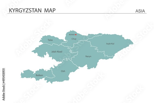 Kyrgyzstan map vector illustration on white background. Map have all province and mark the capital city of Kyrgyzstan.