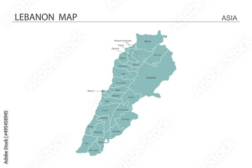 Lebanon map vector illustration on white background. Map have all province and mark the capital city of Lebanon.