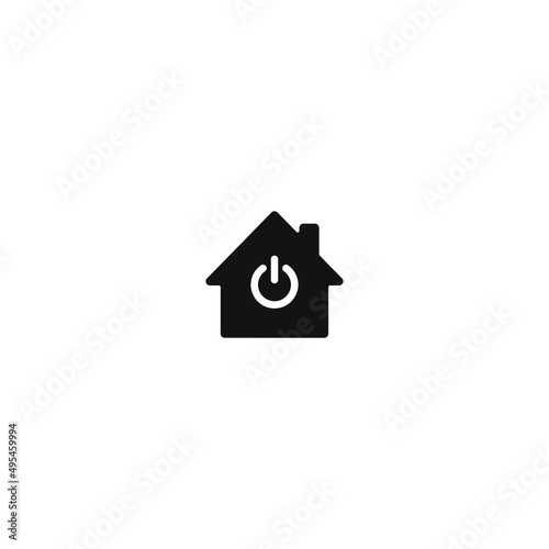 Icon of smart home with power efficiency. House or home with power button. Vector © Octavio