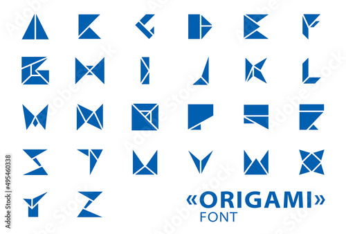 Vector set origami font, made of paper