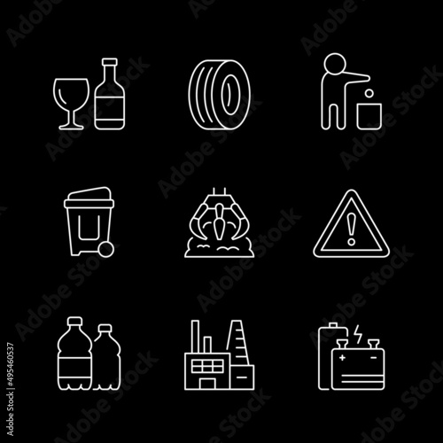Set line icons of trash