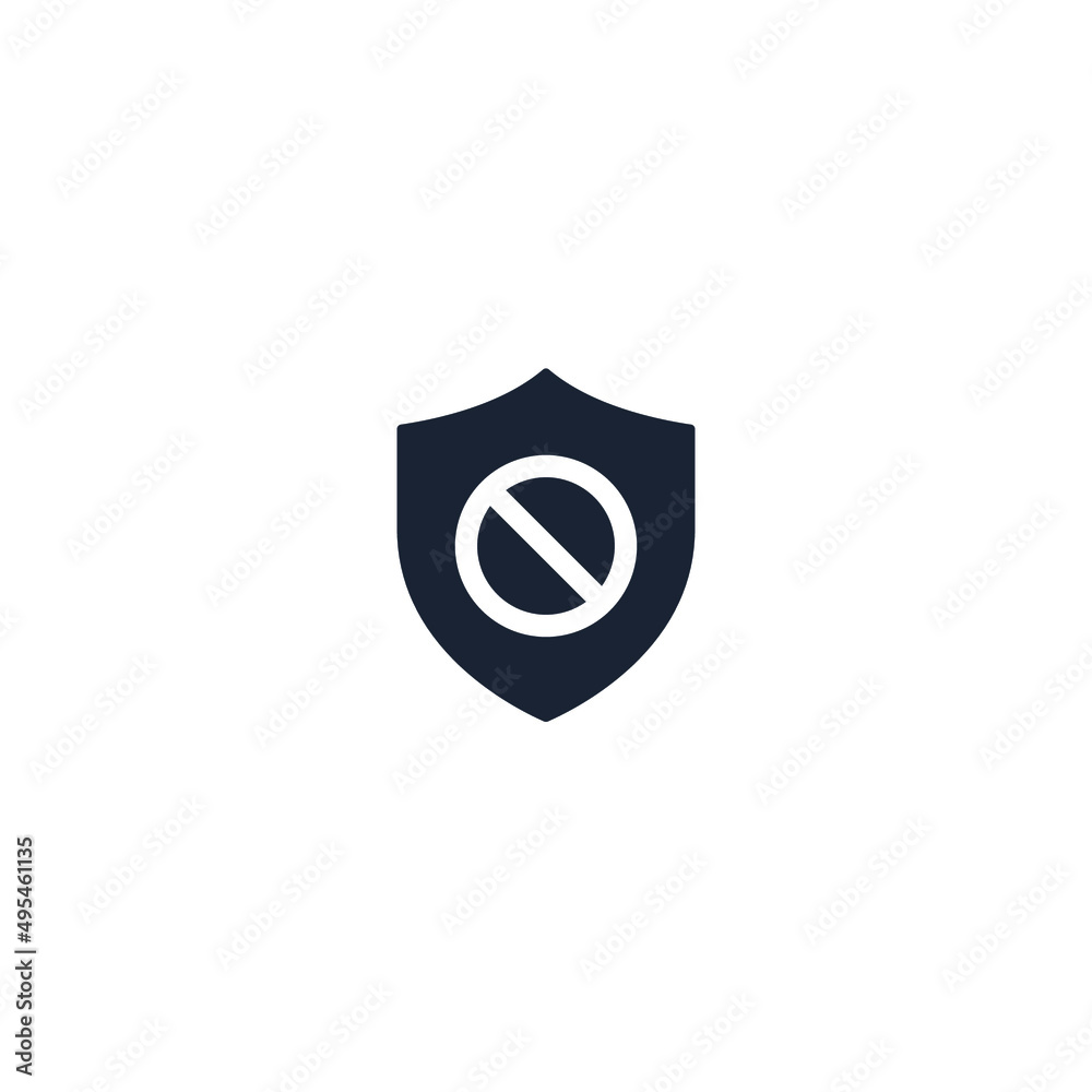 Shield Error security sign icon. Containing block, forbidden, prohibit symbol on shield badge vector illustration. Sword. Secure. Emblem. Protect. Protection. Guard. Shield Error security sign icon. Containing block, forbidden, prohibit symbol on shield badge vector illustration. Sword. Secure. Emblem. Protect. Protection. Guard.