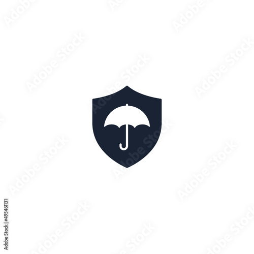 Shield and umbrella security logo. Protection and safety symbol. Waterproof , water resistant symbol. Vector Illustration