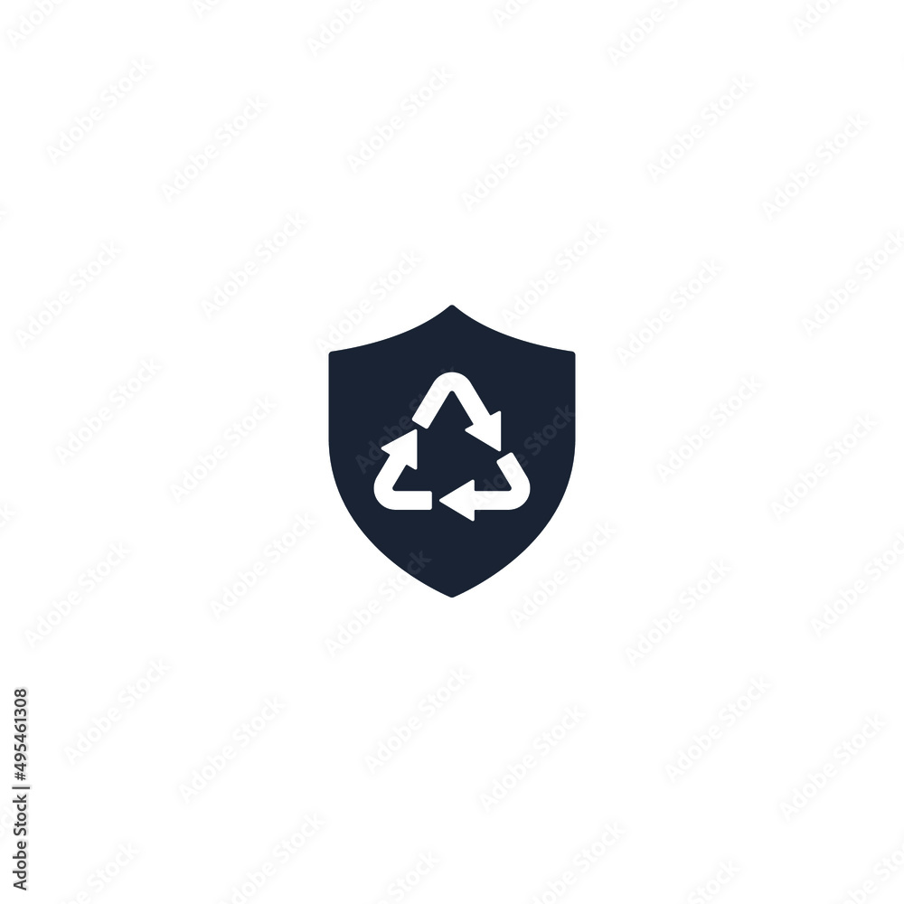 Black line Recycle symbol inside shield icon isolated on white background. Eco protection sign. Vector Illustration Black line Recycle symbol inside shield icon isolated on white background. Eco protection sign. Vector Illustration