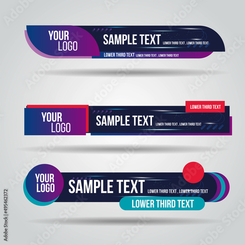 Lower third live red and blue design tv template modern contemporary. Set of banners bar screen broadcast show bar name. Collection of lower third for video editing on transparent background.