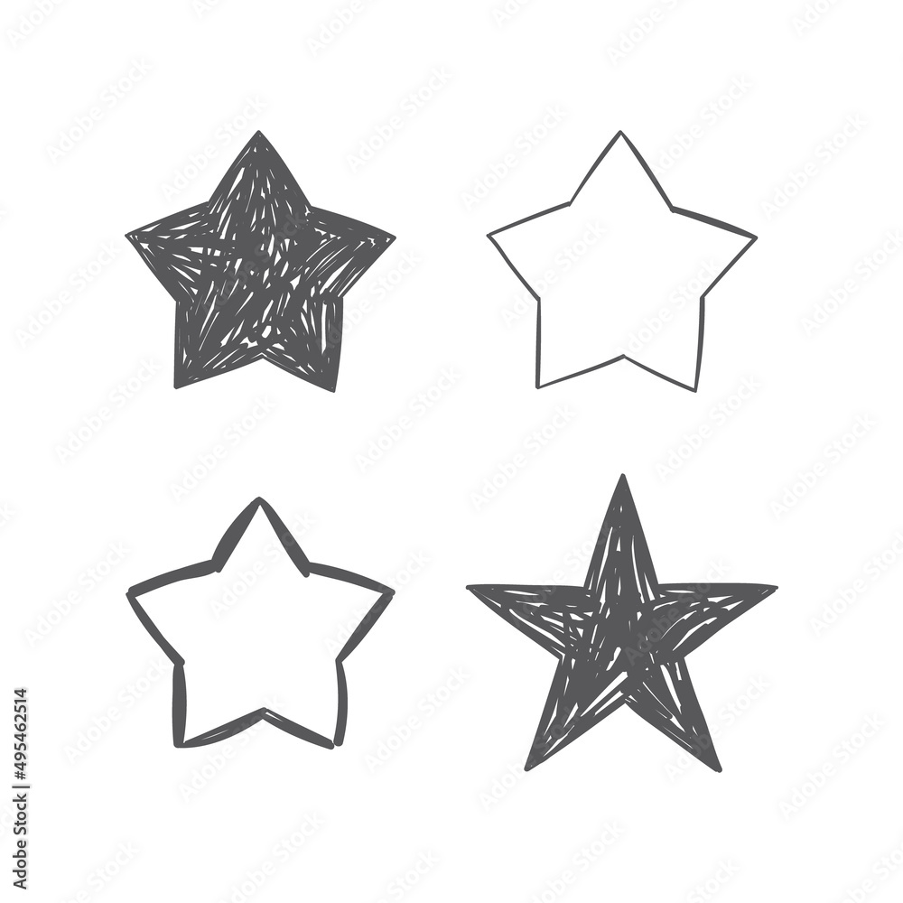 Obraz premium Hand drawn star icons. Set of doodle stars.